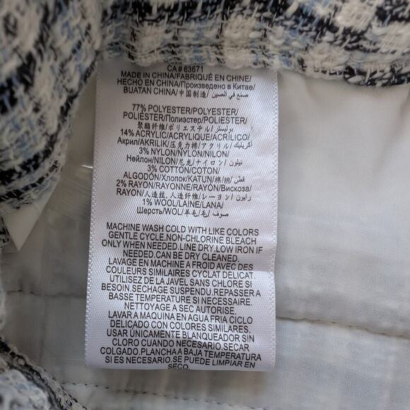 Bcbgeneration Large Pants Tweed Woven Blue Cream Crop High Rise Silver Buttons - Picture 5 of 9